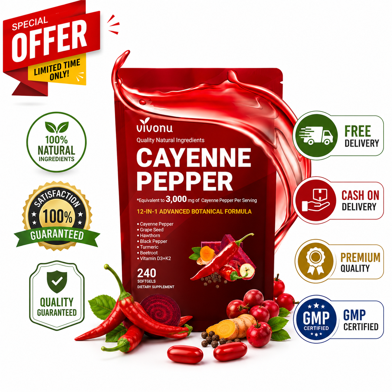 Cayenne Pepper Softgels - 100% Natural